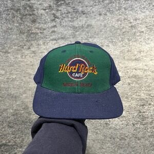 Vintage 90s Hard Rock Cafe London Hat Snapback Cap Embroidered Logo Green Blue